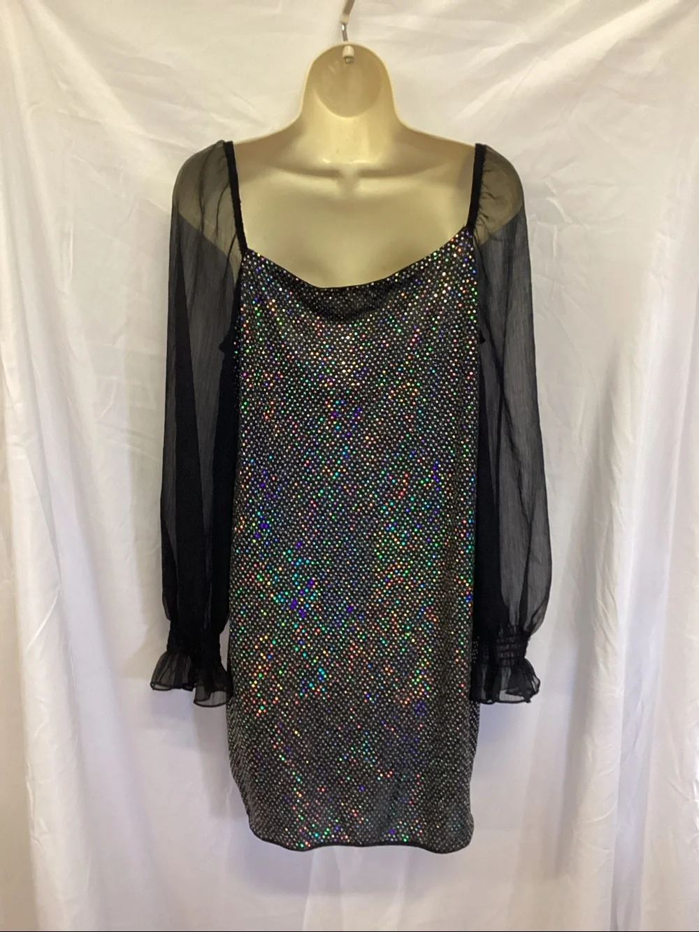 SHEIN Curve Sparkly Dress With Sheer Sleeves - Picture 4 of 5